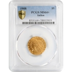 1908 $5 Indian Head Half Eagle PCGS MS64+