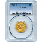 1909-D $5 Indian Head Half Eagle PCGS MS62