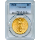 1911-D $20 Saint Gaudens Double Eagle PCGS MS65