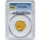 1911-D $5 Indian Head Half Eagle PCGS MS61
