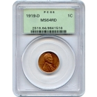 1919-D 1C Lincoln Cent, Wheat Reverse PCGS MS64RD