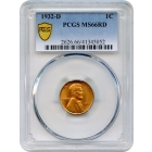 1932-D 1C Lincoln Cent, Wheat Reverse PCGS MS66RD