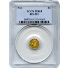 BG- 501, 1853/54 California Gold Rush Circulating Fractional Gold $1, Liberty Head Eagle Reverse PCGS MS63 R5