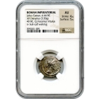 Ancient Roman Imperatorial - 40 BCE Julius Caesar AR Denarius NGC AU - Q. Vaconious Vitulus moneyer