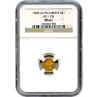 BG-1105 G$1 1868 California Fractional, Liberty Octagonal NGC MS61 R4+