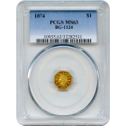 BG-1124, 1874 California Fractional Gold $1, Indian Octagonal PCGS MS63 R4+ Ex.1950 Golden Anniversary