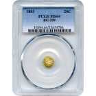 1853 California Fractional Gold 25C, BG-209 Liberty Round PCGS MS64 R7-