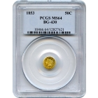 BG- 430 G50C 1853 California Fractional, Liberty Round PCGS MS64 R3