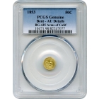 BG- 435, 1853 California Gold Rush Circulating Fractional Gold 50C, Round 'Arms of California' PCGS AU Details R5-