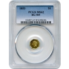 BG- 505, 1853 California Gold Rush Circulating Fractional Gold $1, Liberty Octagonal PCGS MS62 R4