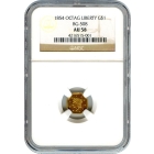 BG- 508, 1854 California Gold Rush Circulating Fractional Gold $1, Liberty Octagonal NGC AU58 R4+ - color!