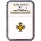 BG- 511, 1855/4 California Gold Rush Circulating Fractional Gold $1, Liberty Octagonal NGC MS63 R4+