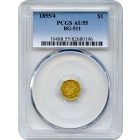 BG- 511, 1855/4 California Gold Rush Circulating Fractional Gold $1, Liberty Octagonal PCGS AU55 R4+