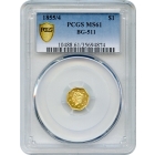 BG- 511, 1855/4 California Gold Rush Circulating Fractional Gold $1, Liberty Octagonal PCGS MS61 R4+