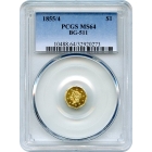 BG- 511, 1855/4 California Gold Rush Circulating Fractional Gold $1, Liberty Octagonal PCGS MS64 R4+