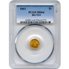 BG- 514, 1853 California Gold Rush Circulating Fractional Gold $1, Liberty Octagonal PCGS MS64 R5+