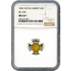 BG- 530, 1853 California Gold Rush Circulating Fractional Gold G$1, Liberty Octagonal NGC MS62+ R3