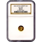 BG- 530, 1853 California Gold Rush Circulating Fractional Gold $1, Liberty Round NGC MS63 R3