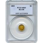 1853 California Gold Rush Circulating Fractional Gold G$1, BG-530 Liberty Octagonal PCGS MS63 R3