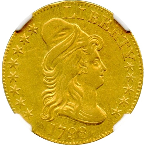 1798 $5 Draped Bust Half Eagle, Small 8 13 NGC AU55