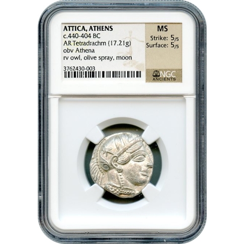 c.440-404 BC ATTICA, ATHENS AR Tetradrachm NGC MS