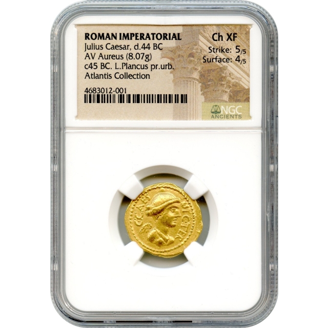 Ancient Rome - 45 BCE Julius Caesar AV Aureus NGC Choice XF - L. Munatius Plancus