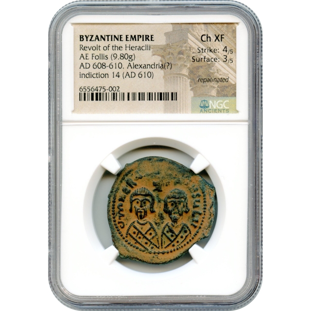 Byzantine Empire - AD 608-610 Revolt of the Heraclii Æ Follis NGC Choice XF