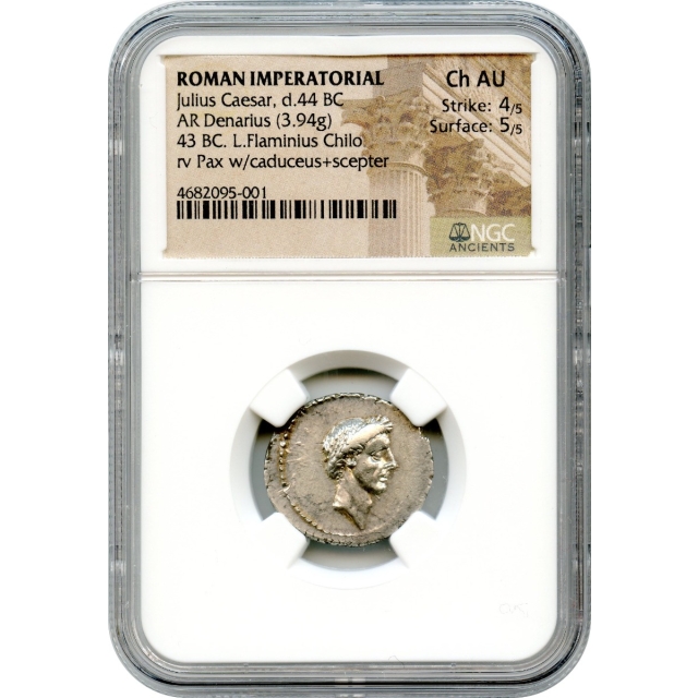 Ancient Roman Imperatorial - 43 BCE Julius Caesar AR Denarius NGC Choice AU