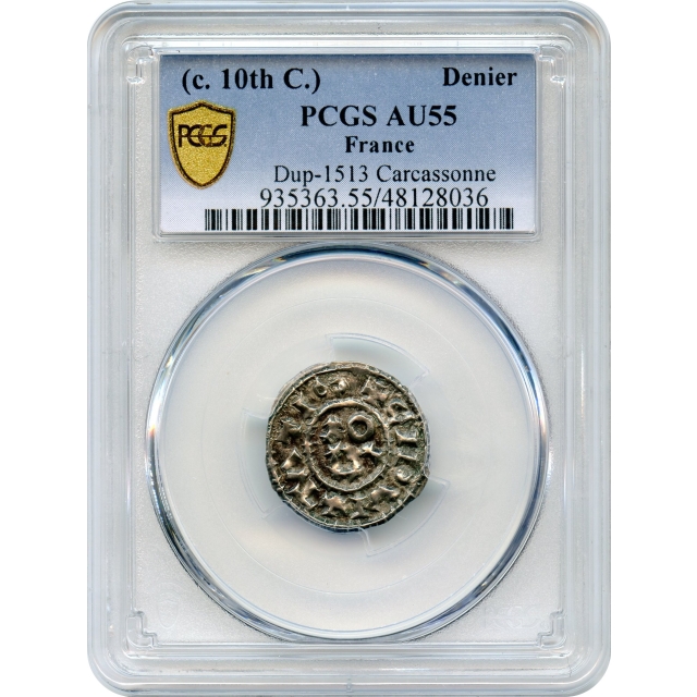 World Silver France - 10th-11th c. Denier, Carcassonne PCGS AU55