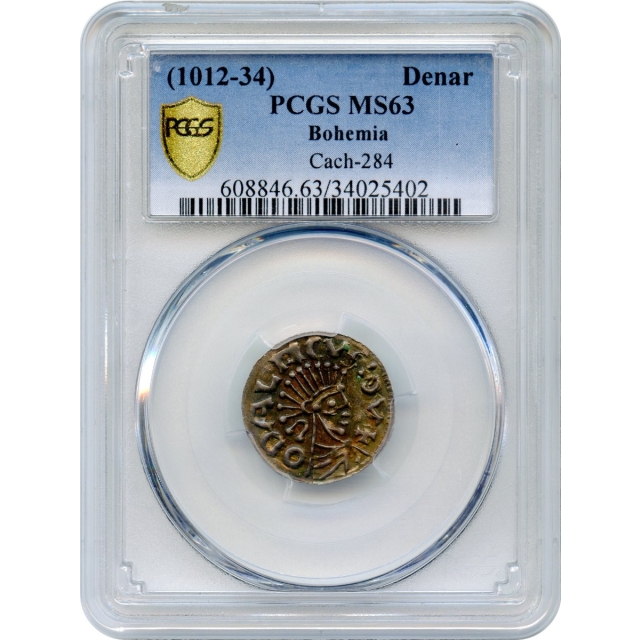 World Silver - 1012-1034 Denar Bohemia, Cach-284 variety PCGS MS63