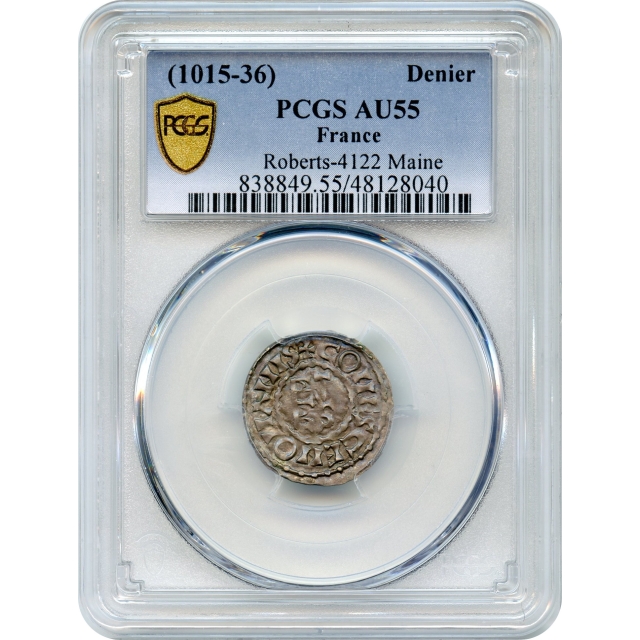 World Silver France - 1015-1036 Denier, Maine PCGS AU55