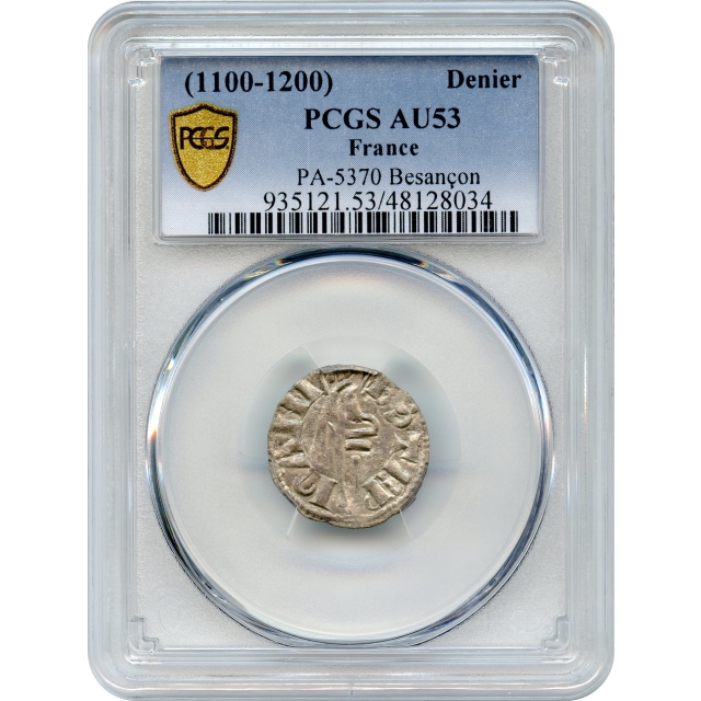 World Silver France - 1100-1200 Denier, Besançon PCGS AU53