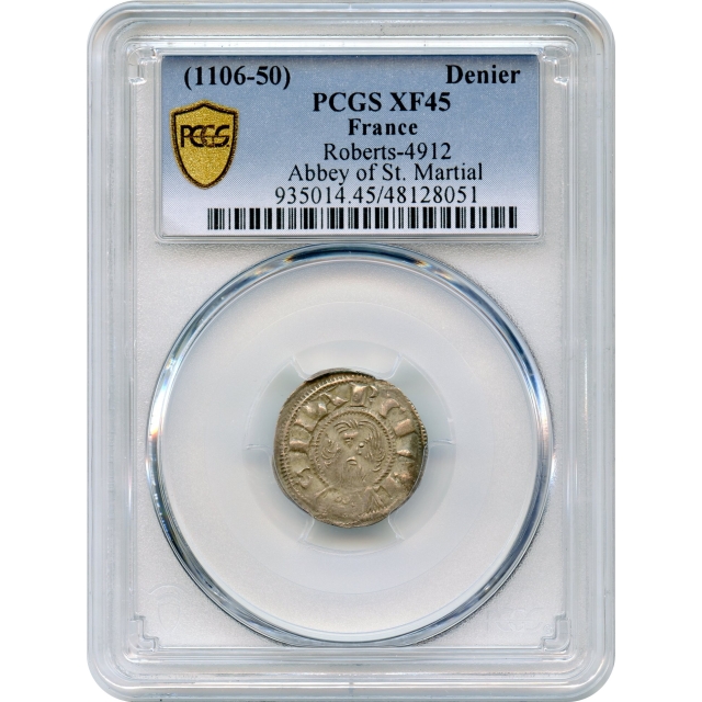 World Silver France - 1106-1150 Denier, Abbey of St. Martial PCGS XF45