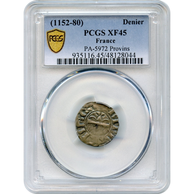 World Silver France - 1152-1180 Denier, Provins PCGS XF45