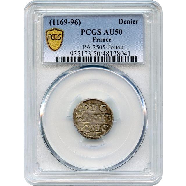 World Silver France - 1169-1196 Denier, Poitou PCGS AU50