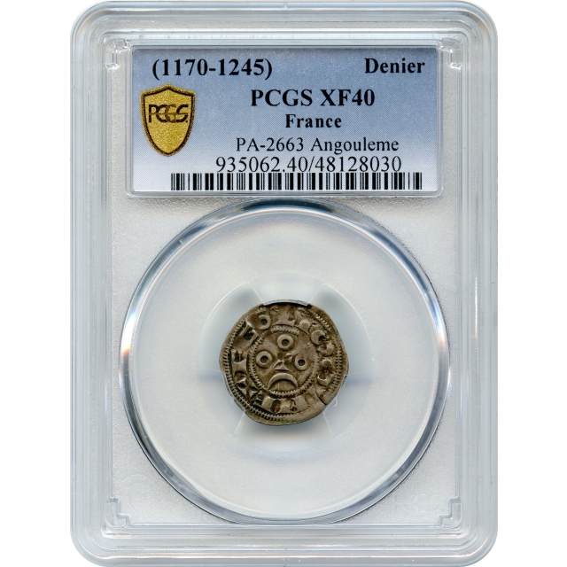 World Silver France - 1170-1245 Denier, Angouleme PCGS XF40