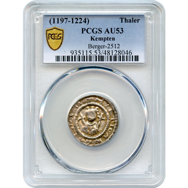 World Silver German States - 1197-1224 Thaler, Kempten PCGS AU53