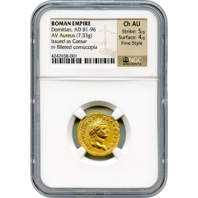 Ancient Rome -  81-96 AD Domitian AV Aureus NGC Choice AU Fine Style