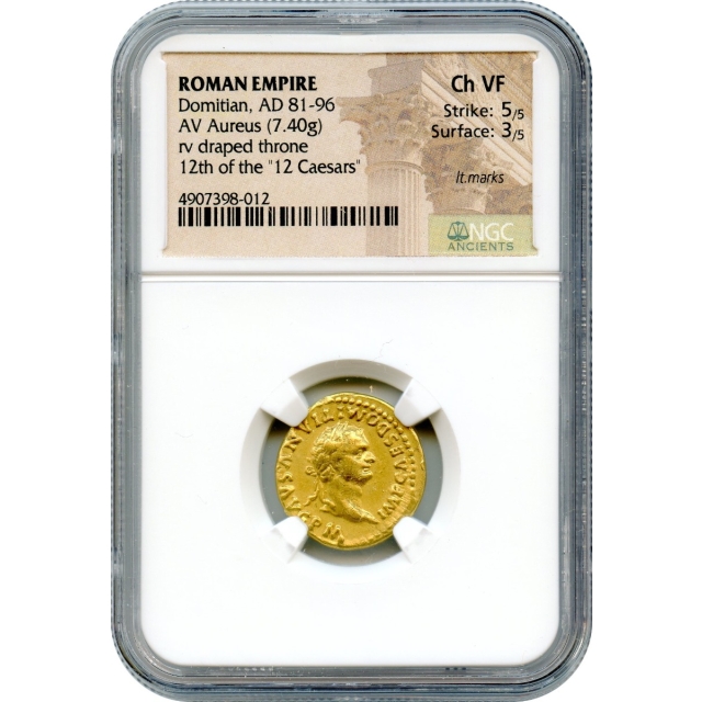 Ancient Rome -  81-96 AD Domitian AV Aureus NGC Choice VF 