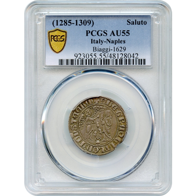 World Silver Italy - 1285-1309 Naples & Sicily Saluto d'Argento PCGS AU55