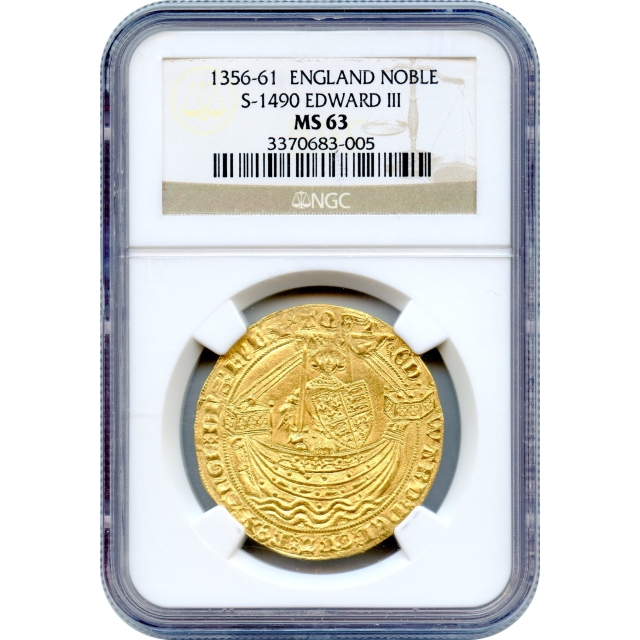 World Gold - 1356-1361 Great Britain Edward III, Noble S-1490 NGC MS63 