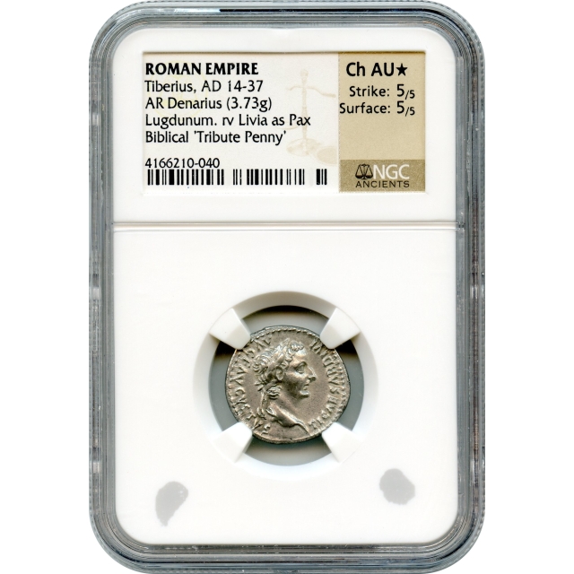 Ancient Rome -  14-37 CE Tiberius AR Denarius NGC Choice AU★