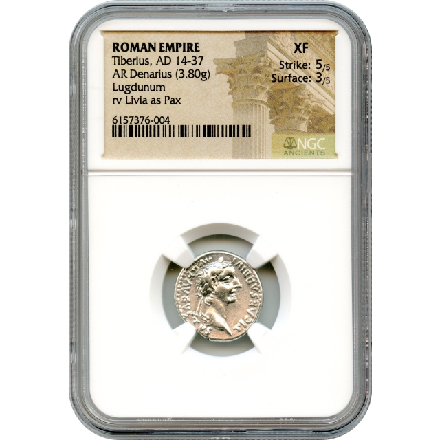 Ancient Rome - 14-37 CE Tiberius AR Denarius NGC XF - Tribute Penny from Bible