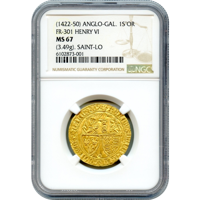 World Gold - 1422-50 Salut D'Or, France Anglo-Gallic, Rouen Mint. Henry VI. NGC MS67