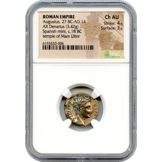Ancient Rome - 18 BCE Augustus AR Denarius NGC Choice AU
