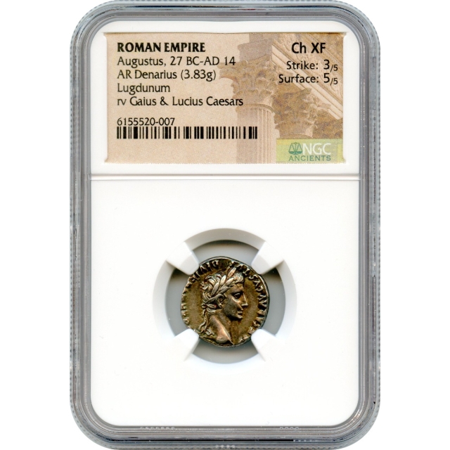 Ancient Rome -  27 BCE-14 CE Augustus AR Denarius NGC Choice XF