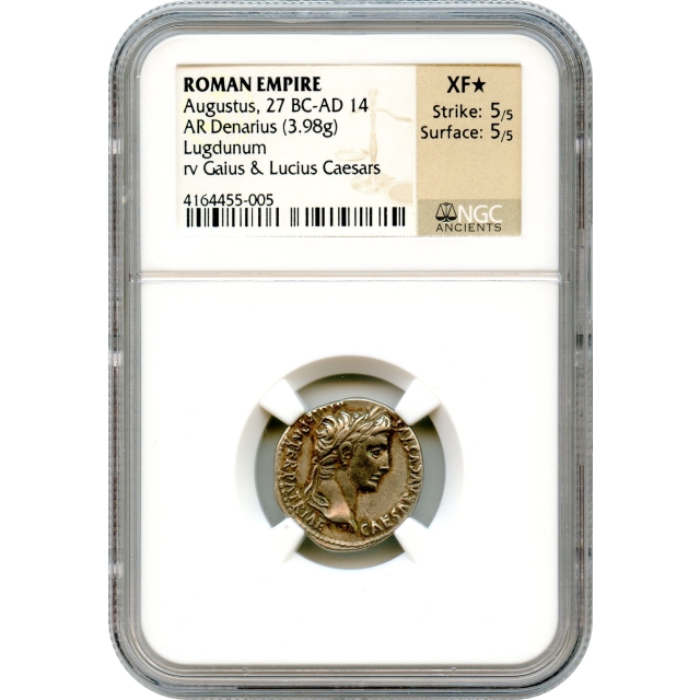 Ancient Rome 14 CE Augustus AR Denarius NGC XF*     
