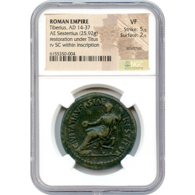 Ancient Rome - 14-37 CE Tiberius AE Sestertius NGC VF
