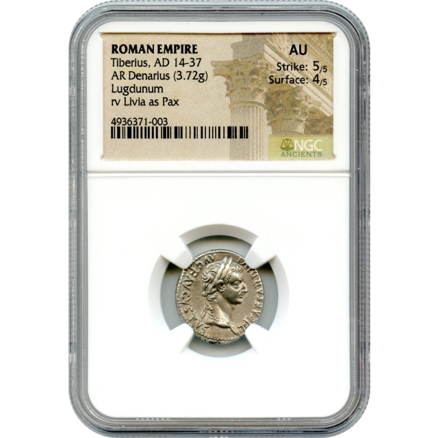 Ancient Rome - 14-37 CE Tiberius AR Denarius NGC AU - Biblical Tribute Penny