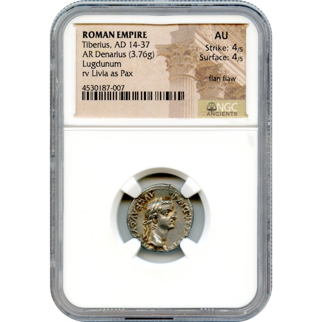 Ancient Rome - 14-37 CE Tiberius AR Denarius NGC AU - Biblical Tribute Penny Type